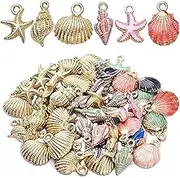 Roczential 60 Pieces Ocean Starfish Shell Conch Jewelry, Colorful Gold Plated Pendant Craft Supplies, DIY Jewelry Making Birthday Wedding Party Gifts