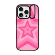 iPhone 16 Pro Impact Ring Stand Case MagSafe Compatible Pink Star Starburst 70s Retro Pattern