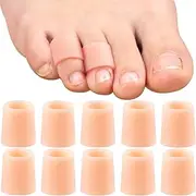 YANGWRshop 10 Pcs Pinky Toe Protector, Elastic Toe Covers Cap Sleeves, Gel Toenail Cushions for Pinky Toe for Ingrown Toenails, Calluses, Hammer Toes, Missing Toenails, Blisters, Corns (Beige)