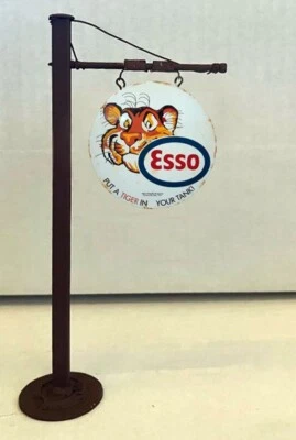 WEATHERED METAL HO SCALE 1:87 ESSO TIGER GAS SERVICE STATION POLE SIGN DIORAMA