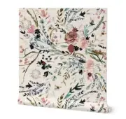 Spoonflower Peel & Stick Wallpaper 2’x9’ Roll - Fable Floral (blush) JUMBO