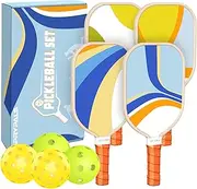 Pickleball Paddles Set of 4, Premium Wood with 4 Indoor & Outdoor Pickleball Balls and 1 Carry Bag, Pickleball Rackets with Ergonomic Cushion Grip for Beginner & Professional Gifts for Women Men Youth