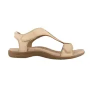 Nevenka Premium Leather Sandals for Women Hook & Loop Closure Flats-Beige