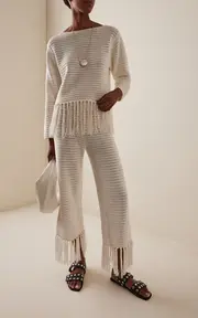 [Zulu & Zephyr] Fringed Crochet-Knit Cotton Pants
