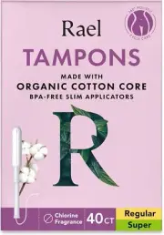 Rael Regular Tampons Bundle made with Organic Cotton, Slim Applicator (40 Count)