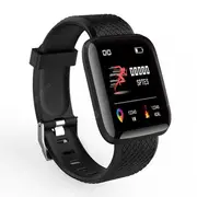 116Plus Heart Rate Blood Pressure 1.3 inch Color Screen Sports Smart Watch Health Pedometer Sleep Monitoring Smartwatch - Black