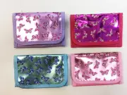 New Children's Girl's Metallic Glitter Butterfly Tri-Fold Kids Wallet