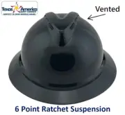 MSA Advance Full Brim Vented Hard hat with 6 pt Ratchet Suspension - Black