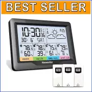Large Display Atomic Clock Weather Station with Dual Alarm and Remote Sensors