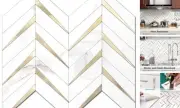 -Sheet Herringbone Tile Peel and Stick Backsplash, 10 White Marble Mixed Gold