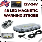 48 LED Emergency Warning Strobe Amber Light Beacon Flashing Magnetic 12/24V Lamp