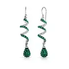 14K White Gold Plated Emerald Spiral Shape Crystal Drop Dangle Hook Earrings
