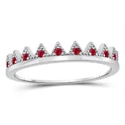 14kt White Gold Round Ruby Beaded Chevron Stackable Band Ring 1/10 Cttw
