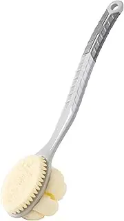 Shower Body Brush,Soft Bristles and Large Pumpkin Loofah with Curved 16” Long Anti-Slip Handle, Back Scrubber Bath Mesh Sponge for Skin Exfoliating,Massage Bristles for Wet or Dry,Men Women (Grey)
