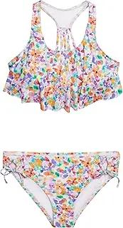 [Hobie] Girls' Flounce Bralette and Side Tie Hipster Bottom Swimsuit Set