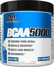 Evlution Nutrition BCAA5000 Powder 5 Grams of Branched Chain Amino Acids (BCAAs) Essential for Performance, Recovery, Endurance, Muscle Building, Keto Friendly, Zero Sugar, 30 Servings (Blue Raz)