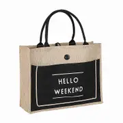 Nevenka Women Simple Flax Tote Bag Big Capacity Shoulder Bag-Hello Weekend-Black