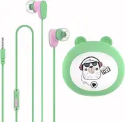 Geekria Kids Wired Earbuds with Mic for School and Online Class, Children's 3.5mm Jack in-Ear Earphone with 85dB Volume Limit for Small Ears, Storage Case Included (Green)
