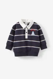 [Cotton On Kids] Cotton On Kids - Gabe Rugby Polo Top - Navy ink rubgy stripe/awesome 0-3M NAVY INK RUBGY STRIPE/AWESOME