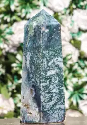 Large 220MM Green Moss Agate Stone Healing Charged Metaphysical Power Tower
