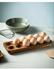 12 Hole Handmade Wooden Refrigerable Egg Storage Holder Tray