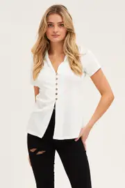 White Button Front Shirt - Size XS, Women's Singlet