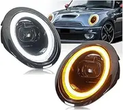 Car Led Headlights Compatible For BMW Mini Cooper R50 2001-2007 R52 R53 Modified Led DRL Turn Signal Front Light Headlamp Assembly(2PCS silver,For Original Halogen)