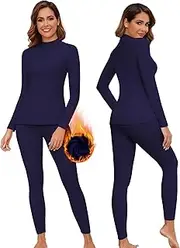 [WOWENY] Womens Thermal Underwear Set Ultra Soft Turtle Neck Long Sleeved Base Layer Warm Tops & Bottoms for Skiing Sport Yoga