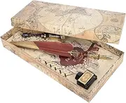 Quill Pen Set, Feather Writing Drawing Letter Drawing Pen for Antique Calligraphy Vintage Gift, Vintage Gift Feather Pen with Boxed(Brown Color)