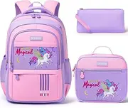 [Fimibuke] Kids Backpack - Boys Girls Kindergarten Elementary Middle School Bag Bookbag with Lunch Box Pencil Pouch, A6.unicorn, A6.black White