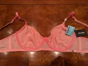 NWT Steve Madden Shiny Glistenette Sheer Soft Cup Underwire Bra In Coral 34 C
