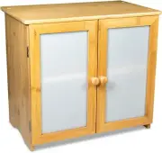 Large Bamboo Bread Box Frosted Doors Adjustable removable Shelf Double Layer