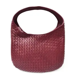 【BOTTEGA VENETA 寶緹嘉】630383 品牌經典手工編織小羊皮彎月包/肩背包(酒紅色-大號)