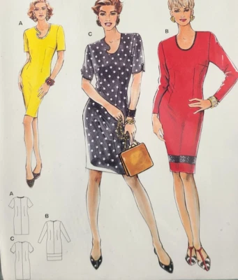 Vtg Uncut Burda 4661 Sewing Pattern Misses Sheath T-Shirt Dress Sz 8-18