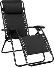 Amazon Basics Outdoor Textilene Adjustable Zero Gravity Folding Reclining Lounge Chair with Pillow, 0.7M, Black