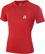 [Runhit] Boys Compression Shirt Short Sleeve Youth Basketball Undershirt Kids Quick Dry Athletic Base Layer T-Shirt Red L