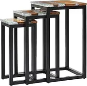 Generic Nesting Tables 3 pcs Solid Teak Wood and Polyresin