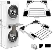 HHXRISE Washer Dryer Stacking Kit, Universal Stacking Kit for Washer and Dryer with Pull-Out Sliding Shelf, Adjustable Stackable Kit for 29"/28"/27"/26"/25"/24" Front Load Laundry with Ratchet Strap