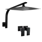 ACA WELS Square 12'' Ultrathin Stainless Steel Rainfall Shower Head Gooseneck Wall Arm Twin Taps Black