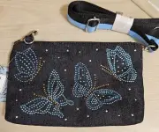 BRIGHTON VIP Butterfly Sparkle Rhinestones Denim Bag Crossbody Stripe Strap NWT
