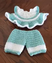 Cabbage Patch Kid Crochet Doll Swing Top and Pant Set - 15" CPK - Aqua/White