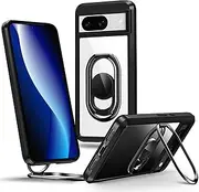 [SHIELDS UP] for Pixel 8 Case with Stand, Google Pixel 8 Case Clear with Double Ring Holder [Adjustable & Foldable] Shockproof Protective Cover for Google Pixel 8 - Clear Black