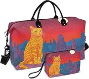 [ZRYSMY] Duffel Bag for Traveling, Cat Moon Moutains Travel Bag Gym Bag, with Multiple Interior Pockets Shoulder Weekender Bag for Women Men with Toiletry Bag 20.5L x 1.9W x 13.8H, Multi-Colored, one