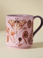 NEW Anthropologie Elin Pink Moths Stoneware Mug 14 oz #2