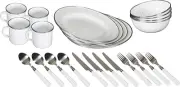 Enamel Camping Tableware Set-24 Pieces-White with Blue Specs