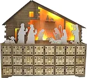 Nativity Advent Calendar Wooden, Traditional Advent Calendar, Jesus Advent Calendar 13.58 * 12.2in for Children Countdown to Christmas