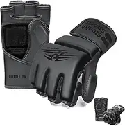Stealth Sports MMA Gloves Men Women 12mm Thick - PU Leather Grappling Gloves Open Palm Muay Thai Kickboxing Sparring Punching Bag Boxing Training Cage Fighting Martial Arts Mitts