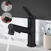 ACA Black Pull Out Basin Mixer Tap Round Spout Vanity Kitchen Laundry Sink Faucet 2 Outlets
