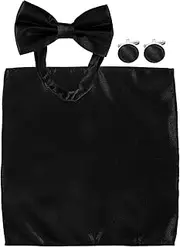 [CATIEBYE] Adjustable Wedding Bow Tie Set Mens Cufflinks Tuxedo Buttons Pocket Squares Satin Handkerchiefs Elegant Groom Present