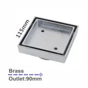 115*115mm Chrome Brass Tile Insert Floor Drain 90mm Outlet